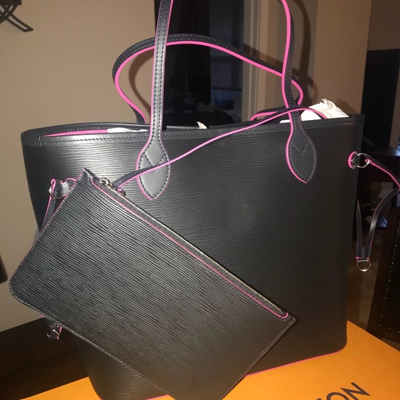 Authentic Louis Vuitton Neverfull MM Noir/hotpink - Picture 3 of 8